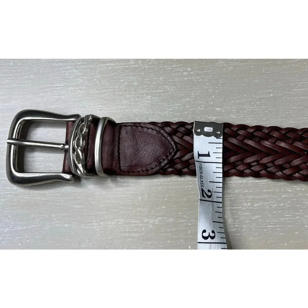 Vintage 90's Amiee Lynn Braided Leather Belt with Silvertone Brass Buckle